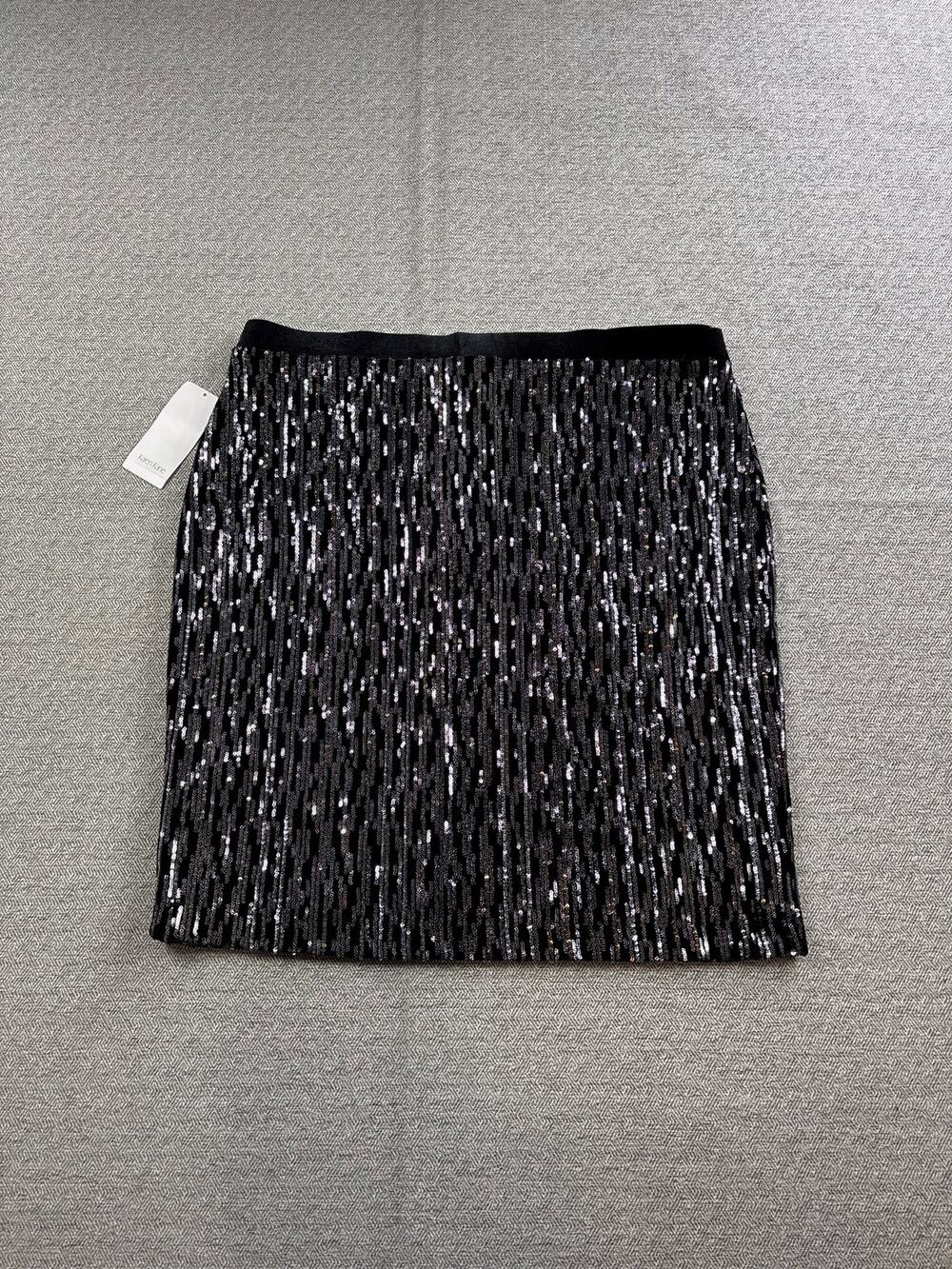 NWT Karen Kane Starlight Sequin Skirt Sz XL Black & Silver New Stretchy